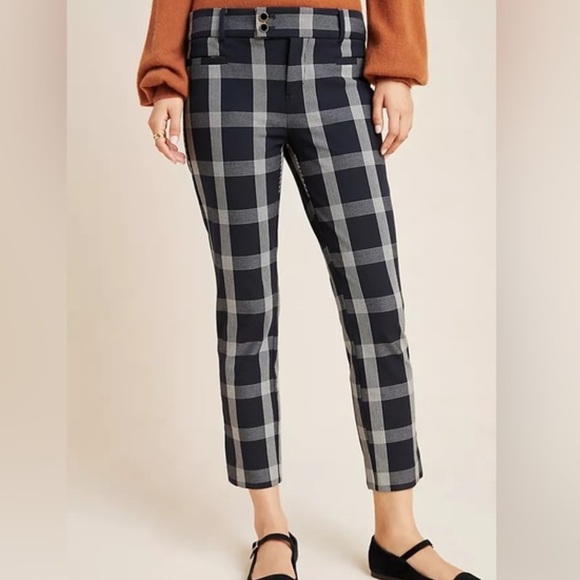 Anthropologie The Essential Slim Windowpane-Check Trousers size 2 - Picture 2 of 9